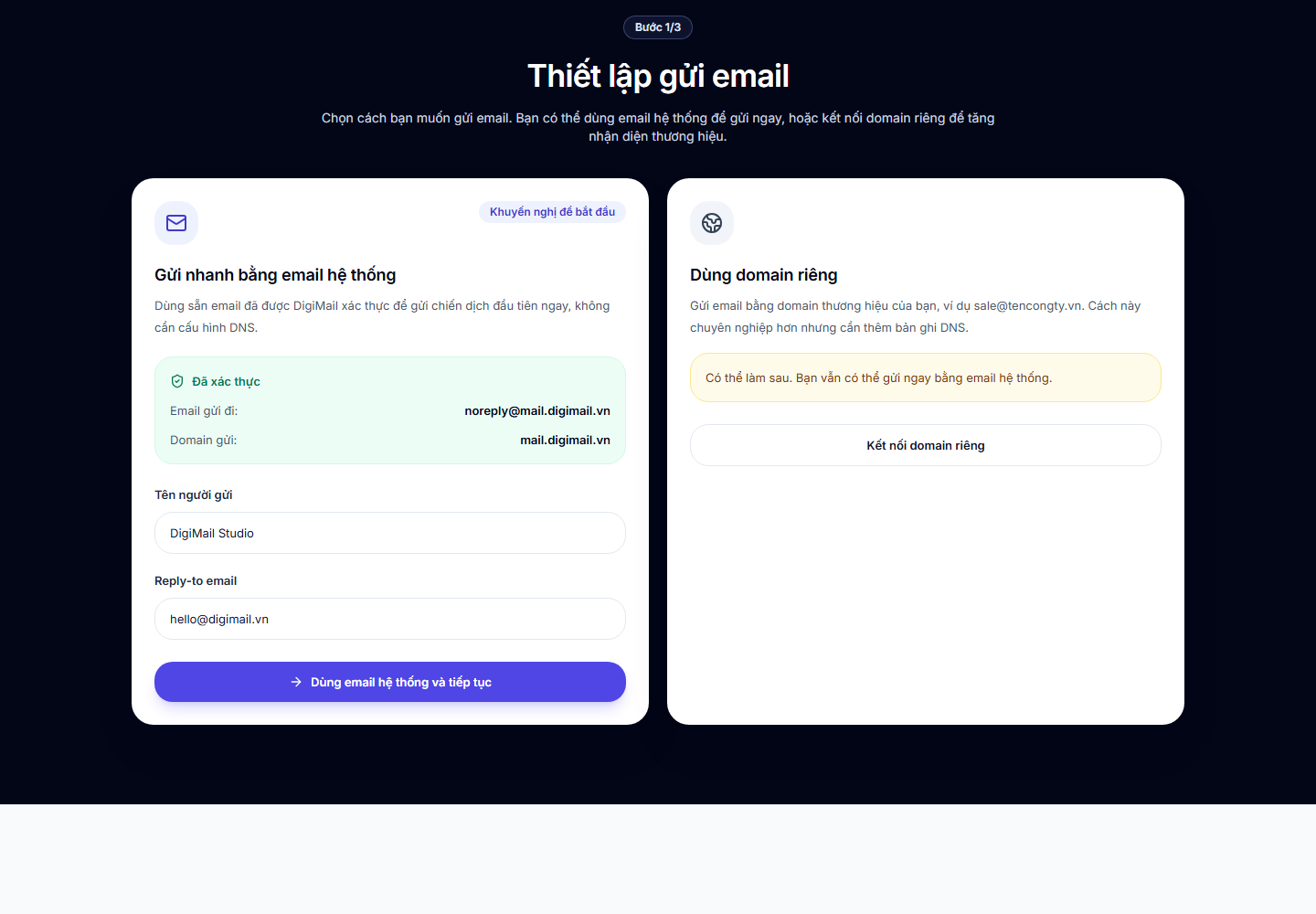 Chọn cách gửi trong DigiMail AI